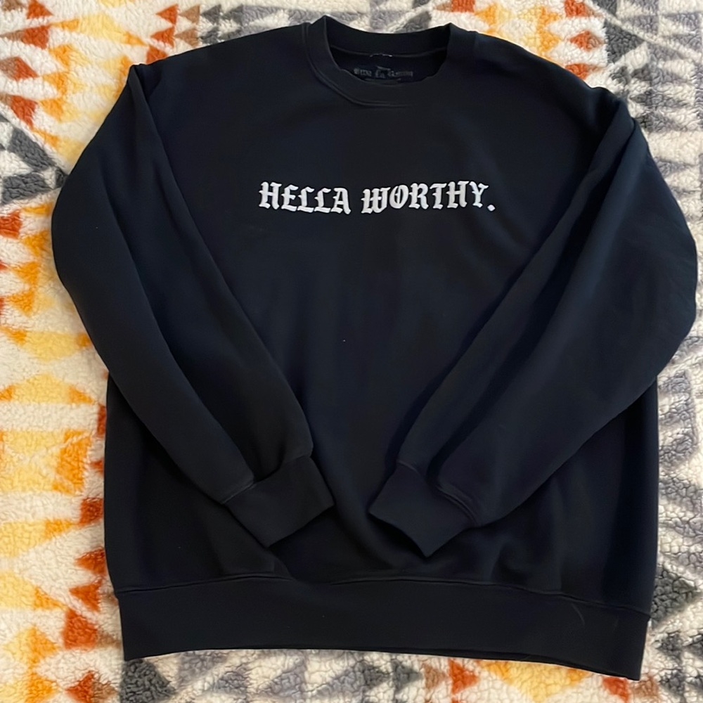 Viva la Bonita, Hella Worthy, Black Crewneck Sweater, Unisex Medium